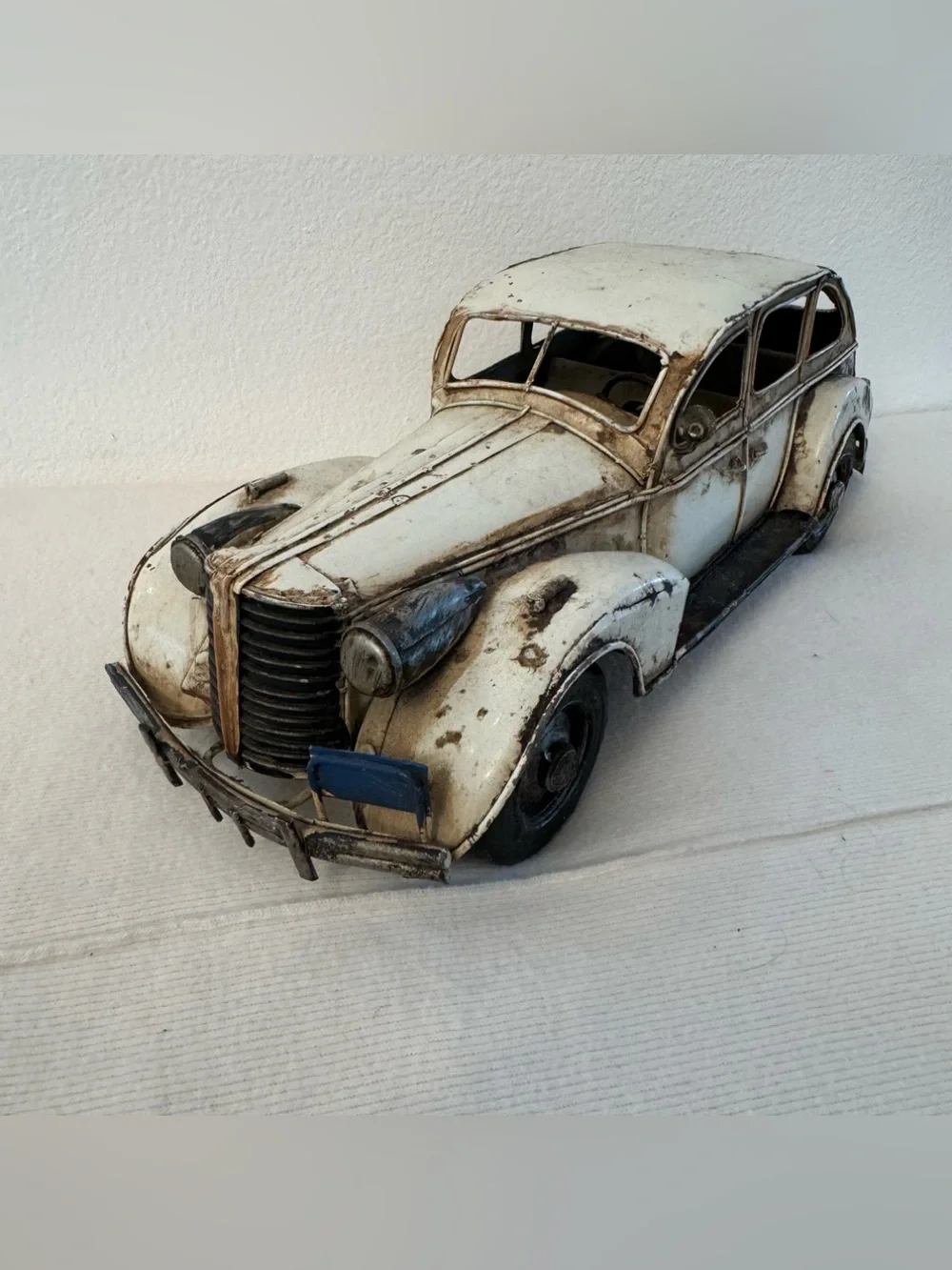 Vintage 1930s Style Metal Sedan Car Model Large 13” Rustic Decor